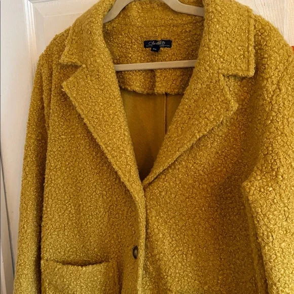 CHARLIE B Mustard women’s L boucle Sherpa button down coat pockets - Picture 3 of 5